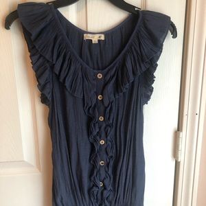 Ruffled Navy Blue Blouse